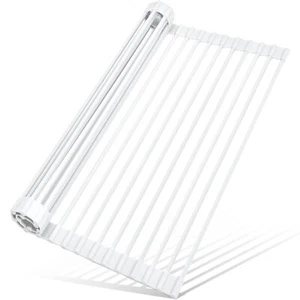 Roll-Up Dish Drying Rack 17.5"x13" Foldable Anti-Slip Over Sink Rack White - Picture 1 of 9
