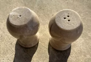 Tan Beige Marble Salt & Pepper Shakers. - Picture 1 of 6