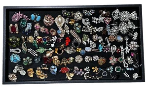 Vintage 105 Teile Strass Einzel Ohrring Lot Signiert Unsigniert Mehrfarbig - Bild 1 von 24