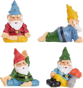 4 Pieces Mini Garden Gnomes, Outdoor Fairy Miniature Statue Accessories Set, Dec - Picture 1 of 12