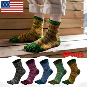 5Pairs Toe Socks Mens Five Finger Striped Sock Running Athletic Cotton Ankle Sox - Picture 1 of 8