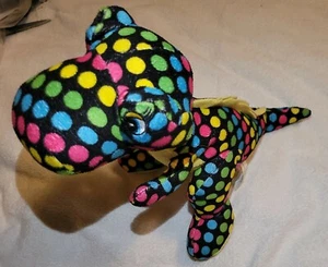 T Rex Dinosaur Plush Stuffed Animal Black Yellow Blu Green Pink Dot Circles RARE - Picture 1 of 8