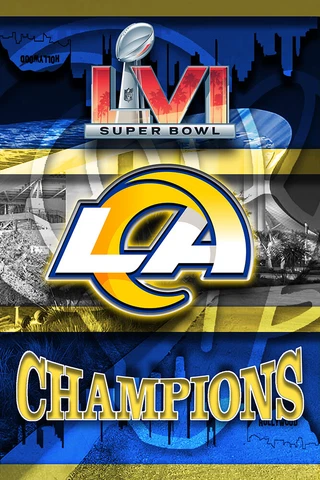 LOS ANGELES RAMS Super Bowl 56 24x36in Poster, LA Rams Super Bowl LVI Skyline Cover