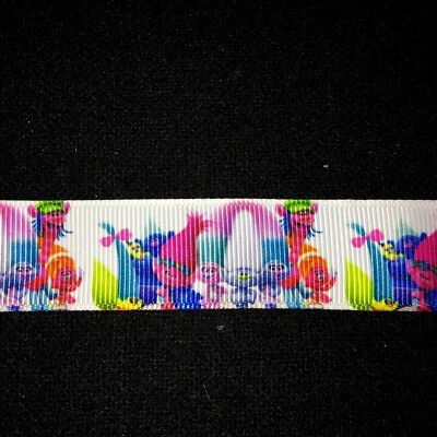 TROLLS CARTOON Hair up Trolls PRINTED GROSGRAIN RIBBON 7/8"22mm DIY Hair Craft  - Image 1 of 2