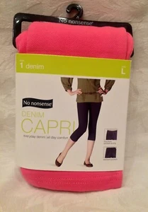 NO NONSENSE Womens Size Large Hot Pink Denim-Look Stretch Capris Leggings NWT - Picture 1 of 4