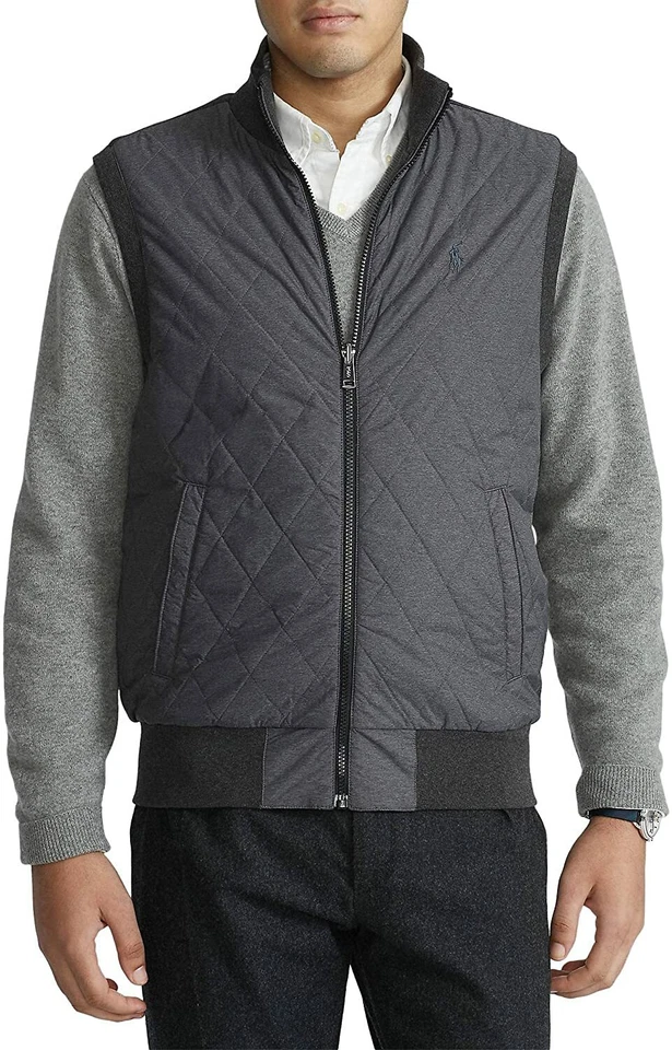 Ralph Lauren Polo RRL Reversible Full Zip Gray Quilted Hybrid Vest MENS LARGE