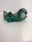 Fenton  Green Cat | Pink Flowers | Hand Painted Label Painted By S Smith