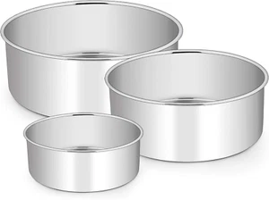 E-Far Cake Pan Set of 3 (4’’/6’’/8), Deep Stainless Steel round Cake Pans Tins f - Picture 1 of 12