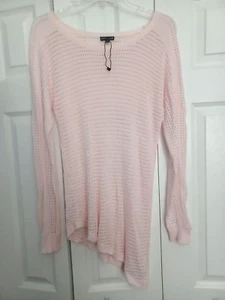 NWOT EXPRESS WOMEN SAND RELAXED MIXED MESH HI-LO HEM SWEATER LIGHT PINK SIZE M - Picture 1 of 8