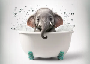 Bebé elefante en baño, obras de arte digitales generadas por IA arte decoración de pared impresiones de cartel - Imagen 1 de 1