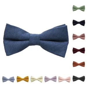 Men Cotton Blend Twill Adjustable Bowtie Solid Pre-tied Casual Business Bow Tie  - Picture 1 of 22