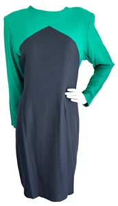 90s Talbots Steven Stolman Color Block Dress Talon Zip USA Green Size Large 12 - Picture 1 of 8