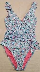 LILLY PULITZER DELPHIE BLUE HOTTIE DOTTIE ONE PIECE BATHING SWIM SUIT~Size 8 - Picture 1 of 6