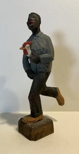 Adrian Woodall Carving Man w Chicken Folk Art Black Americana Signed 1958 - Picture 1 of 7
