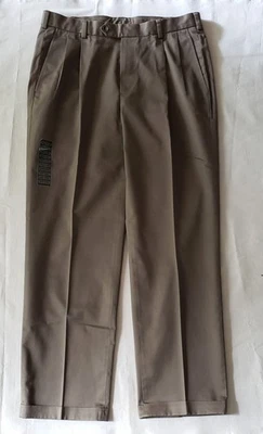 Jos. A. Calça Bank masculina 36x32 cáqui oliva viajante plissada algemada algodão chino - Imagem 1 de 4