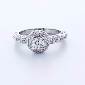1.60ct F-SI2 Round Earth Mined Certified Diamonds 14k Gold Halo Engagement Ring - Picture 1 of 7