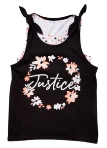 Justice Girls Tank Top and Sports Bra Black 10 Shoulder Ties Floral Graphic Logo - Picture 1 of 12
