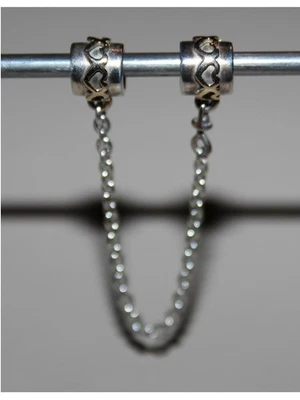 Pandora BICOLOR-KOMFORT-/SICHERHEITSKETTE 790307 *HERZEN* *OLDIE, EINGESTELLT* - Bild 1 von 4