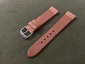 Crazy Horse Leather Two Piece Leather Watch Band - Light Brown - 18mm - Picture 1 of 2