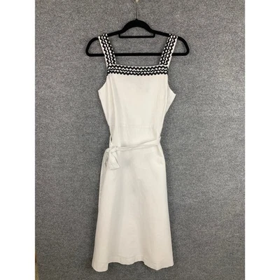 NEW $160 LOFT White Linen Blend Belted Square Neck Midi Dress Size 4 - Image 1 of 4