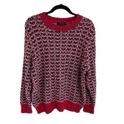 Suéter Ann Taylor Rojo Negro Rosa Tweed Tejido Cuello Redondo Mujer Talla Grande XXL Foto 1 de 4