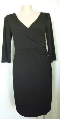 Rockmans Women's Faux Wrap Black Stretch  Dress - Size 16 - 3/4 Sleeves - image 1 of 4