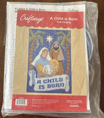 VTG Craftways A CHILD IS BORN Wall Hanging Plastic Canvas Kit #570065 NEW - Image 1 of 3