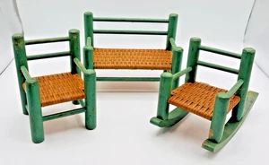 Urholz Veranda Stock Sitz Puppe Bär Stuhl Bank + Wippe Set Country Rustikal - Bild 1 von 10