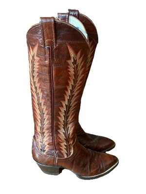NICE VINTAGE WOMENS LARRY MAHAN 1982 EEL SKIN LEATHER WESTERN COWBOY BOOTS 5.5 B - Image 1 of 4