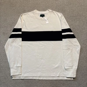J Crew Rugby Crewneck Shirt White Striped Men’s Size Medium Cotton NWT - Picture 1 of 10
