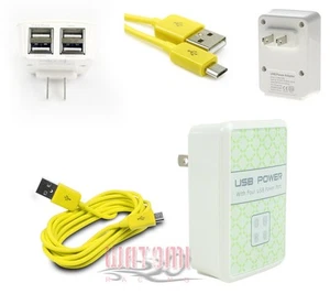 4 USB PORT AC WALL ADAPTER+6FT CABLE DATA CHARGER YELLOW GALAXY S4 S3 S2 NOTE 2 - Bild 1 von 1