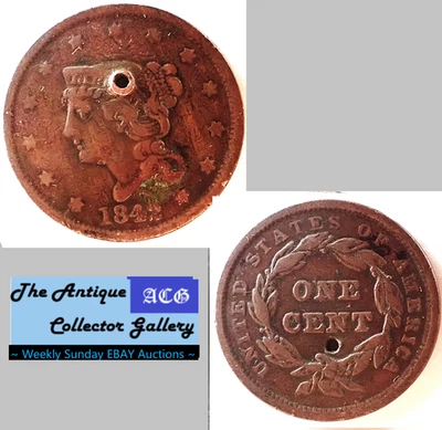 1842 US Braided Hair Liberty Head Large Cent🪙Early Copper Penny🪙Hole - Image 1 of 4