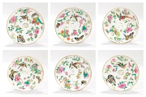 6er Set antike chinesische Export Porzellan Famille Rose Teller - Bild 1 von 16