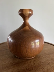 VTG MCM Teak Wood Bud Vase Mid Century Modern Boho 80s Small - Picture 1 of 10