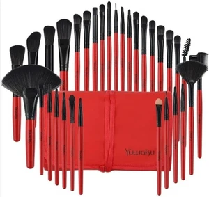 YUWAKU Makeup Brushes 32pcs Premium Makeup Brushes Set Complete Cosmetics -RED - Picture 1 of 6