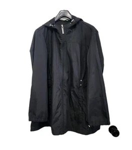 Jones New York Womens Black Hooded Windbreaker Rain Jacket Coat Size XXL Midi - Picture 1 of 12