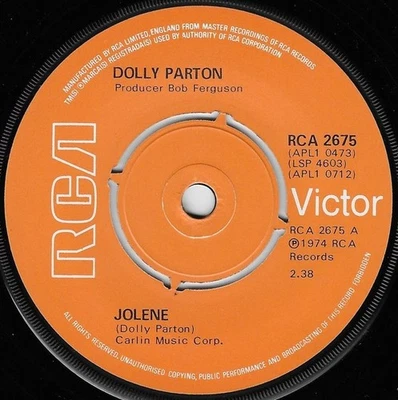 Dolly Parton  Jolene / Coat of Many Colours  7" Vinyl Record  RCA  - Image 1 of 2