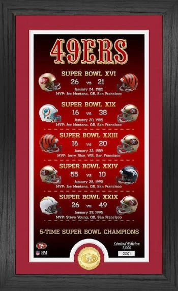 Letrero de metal limitado 12x8 pulgadas de campeones del Super Bowl enmarcado de los 49ers de San Francisco Foto 1 de 1