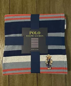 Polo Ralph Lauren Ranch COWBOY HAT BEAR Blue Stripe Cotton Throw Blanket 50 X 70 - Picture 1 of 8