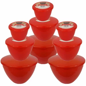 Tazón de pudín rojo de Navidad Juego de trío de Santa tiene 9 cuencos de pudín rojo con tapas - Imagen 1 de 2