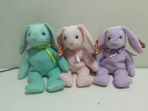 TY Beanie Babys Hasen Hippity Hoppity & Floppity PVC Handmade In China - Bild 1 von 10
