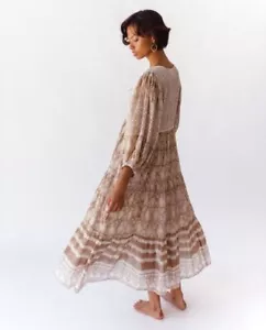 Daughters Of India Dress Midi Women’s Size S Puff Sleeves Beige Jasmine Boho - Picture 1 of 24