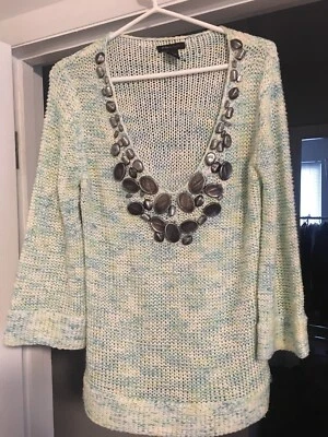 Suéter túnica pulóver Bcbg Max Azria verde azul blanco plata piedras bronce talla L Foto 1 de 4