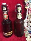 2 Vintage Brown Glass Bottles with Metal Locking & Lid Altenmunster and Grolesh