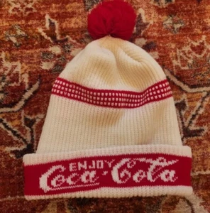 Retro 1980's COCA COLA SODA POP WINTER POM KNIT RED/OFF WHITE STOCKING CAP  - Picture 1 of 6
