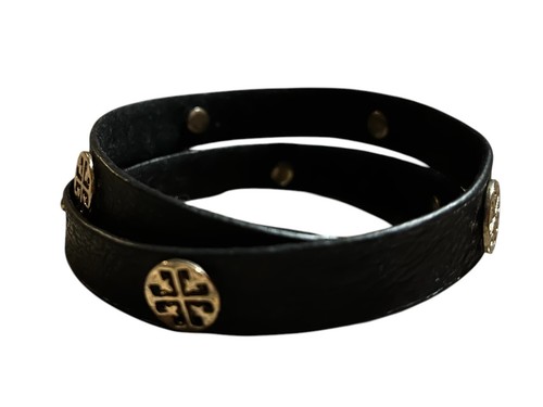 Bracciale doppio avvolgimento Tory Burch in pelle nera e oro