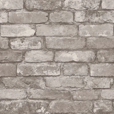 RUSTIC BRICK EFFECT WALLPAPER 10m SILVER GREY NEW - Image 1 of 2