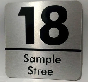 Black on Brushed Aluminium house Address signs / 200mm x 200mm - Picture 1 of 2