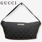 Gucci Vintage Hand Bag Pouch Purse Gg Canvas Leather 07198 Black #33