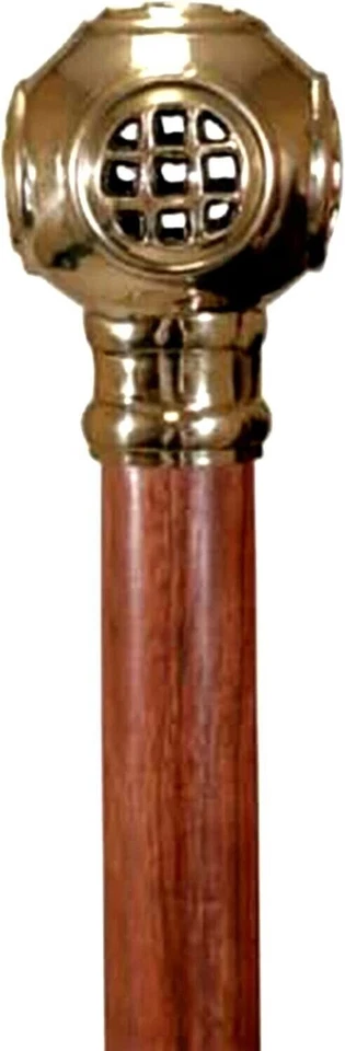 Capacete de adivinhação de bronze da Marinha dos EUA cabo de cabeça bengala de madeira marrom - Imagem 1 de 4